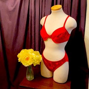 Victoria’s Secret red velvet bra and panty set